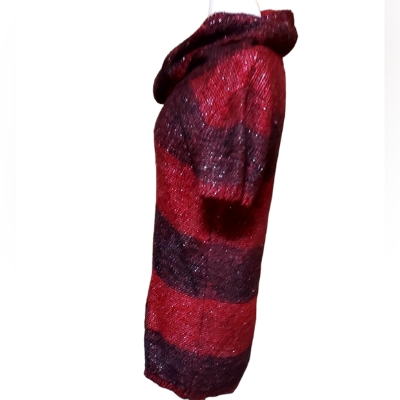 Notations L Sweater Dress Metallic Red Black Cowl Turtleneck Striped Festive... - Picture 2 of 3